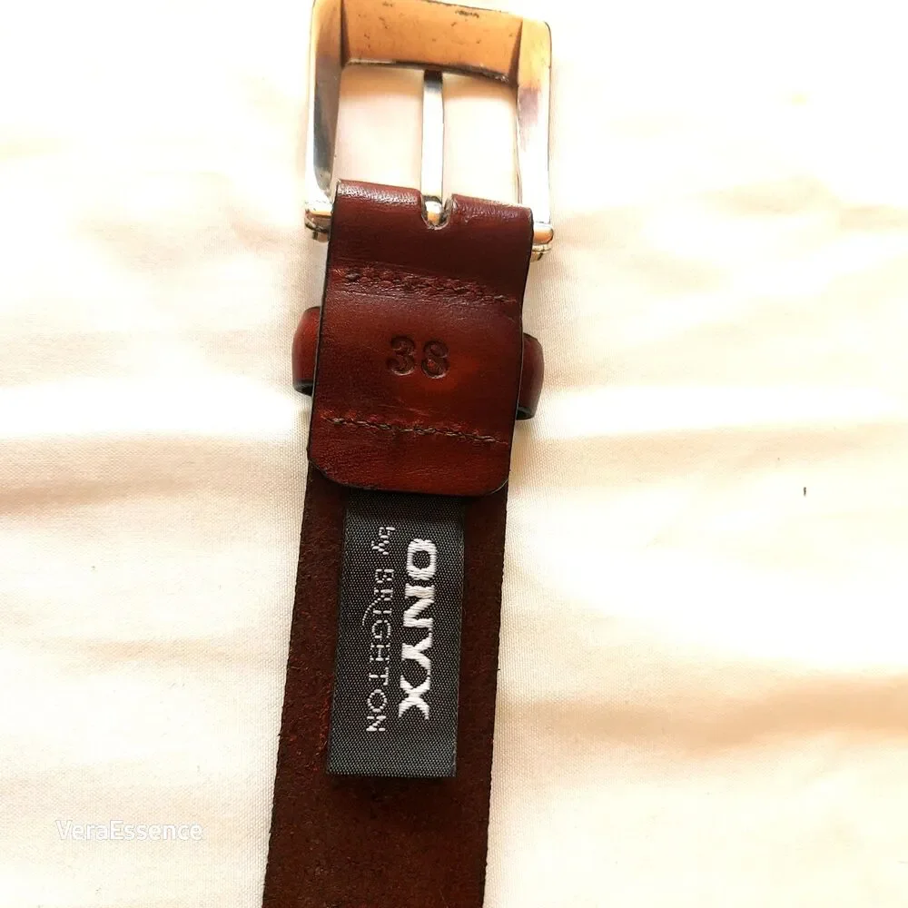 NEW Onyx by Brighton Ranger Belt Mens Size 38 Brown Italian Calfskin VTG